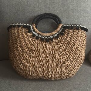 Summer straw bag boho style